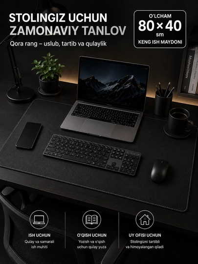 Eko charm stol gilamchasi, kovrik kompyuter 80 x 40, sichqoncha va noutbuk uchun - 