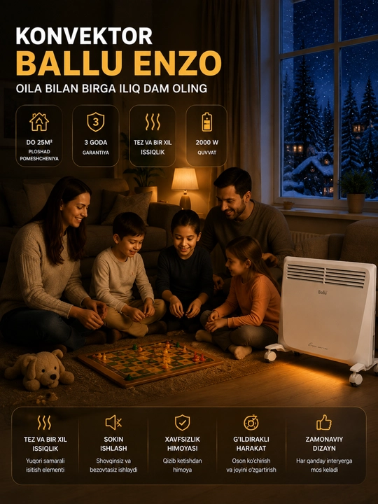 Ballu Enzo BEC/EZER-2000 elektr konvektor isitgichi, 25–30 m²