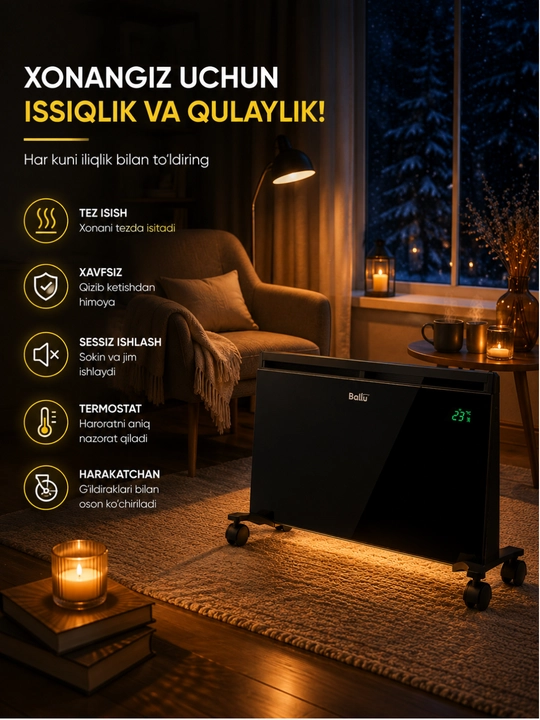 Ballu Plaza EXT BEP/EXT-2000 elektr konvektori, 25–30 m² uchun