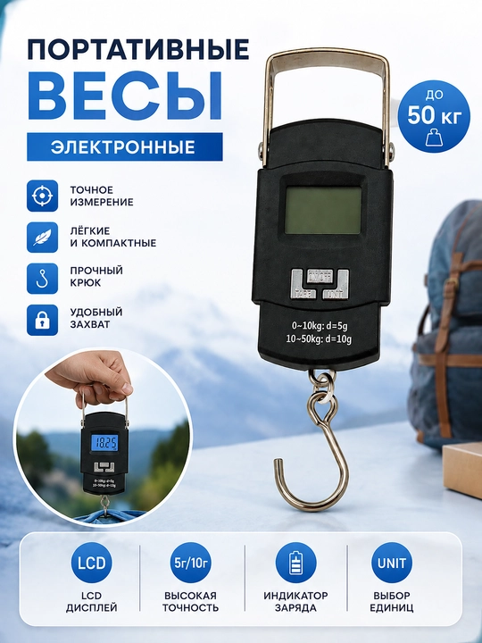 Электронные подвесные весы до 50 кг - Цифровой безмен - Для багажа, посылок - 