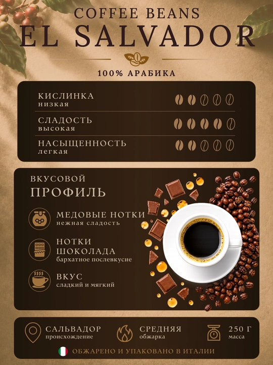 Кофе молотый Corsini El Salvador SHG 250 г, 100% арабика, средняя обжарка