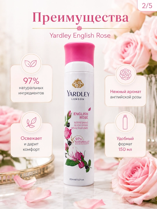 Ayollar uchun xushbo‘y tana spreyi 150 ml — 5 xil gul aromati