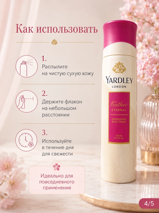 Ayollar uchun xushbo‘y tana spreyi 150 ml — 5 xil gul aromati