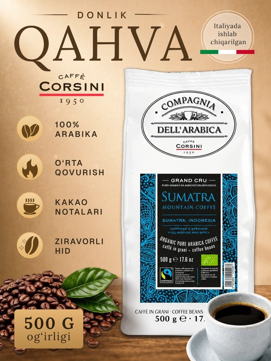 Corsini Sumatra Bio Fairtrade donali qahva 500 g 100% Arabika organik Italiya