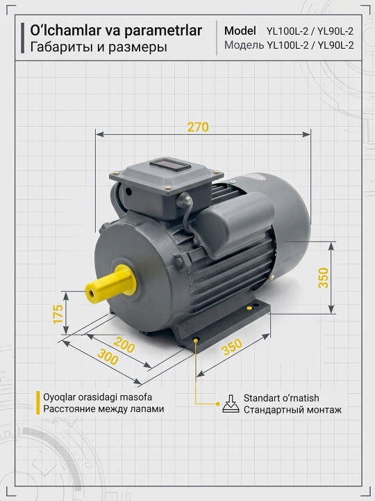 MOON bir fazali elektr dvigatel 3kW 220V 3000 ayl/min