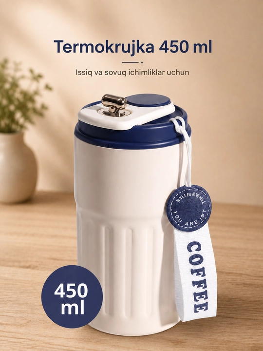 Harorat ko‘rsatkichi bilan termokrujka 450 ml, aqlli qopqoq, issiq va sovuqni saqlaydi - 