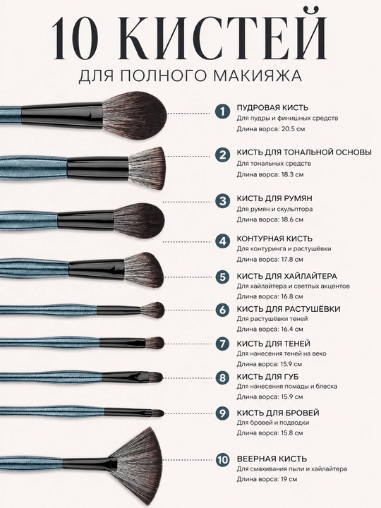 Professional pardoz cho‘tkalari to‘plami, 10 dona, g‘ilofli