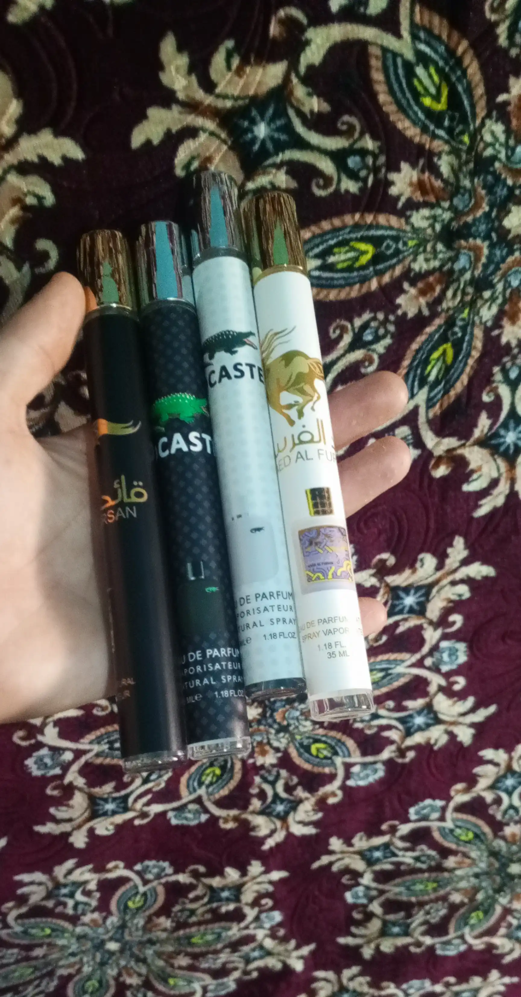 Erkaklar uchun sovg'a: atirlar to'plami, 4 tasi 1 da — al fursan, lacoste