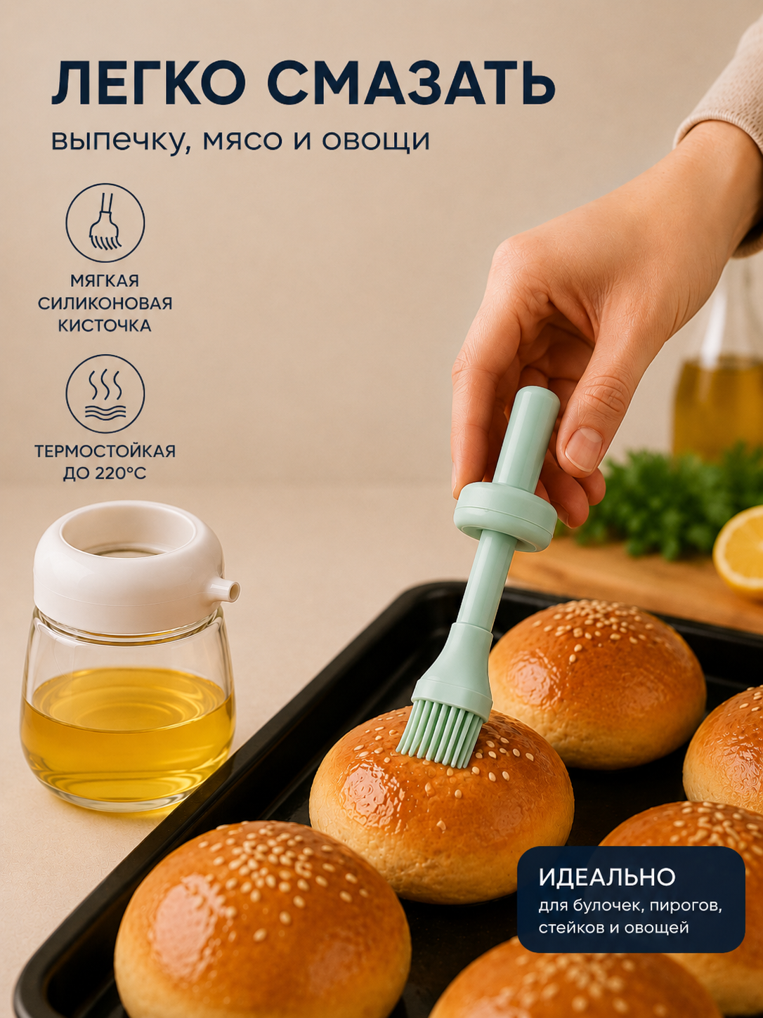 Silikon cho'tkali yog' idishi, dozatorli shisha yog' idishi va quyish tumshug'i bilan