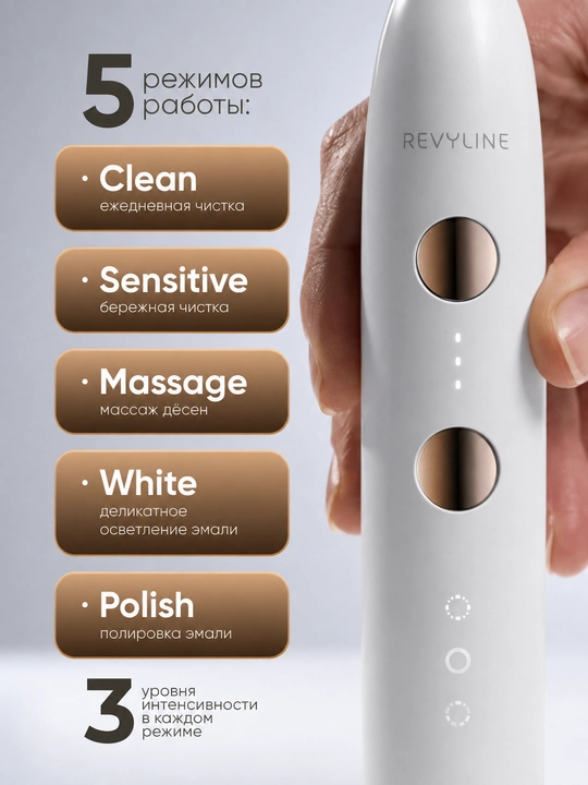 Elektr tish cho‘tkasi Revyline RL 085, tovushli, 5 rejim, bosim sensori, 3 nasadka