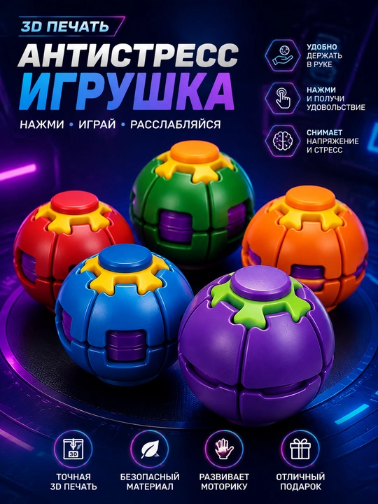 Bolalar va kattalar uchun 3D antistress Fidetg Toys qo‘l o‘yinchog‘i - 