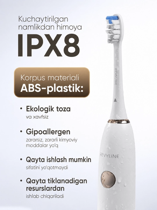 Elektr tish cho‘tkasi Revyline RL 085, tovushli, 5 rejim, bosim sensori, 3 nasadka