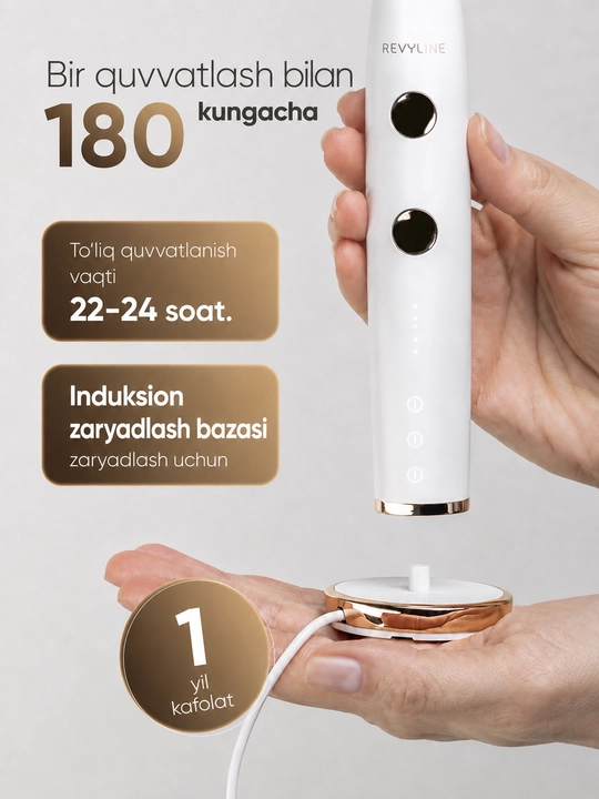 Elektr tish cho‘tkasi Revyline RL 085, tovushli, 5 rejim, bosim sensori, 3 nasadka