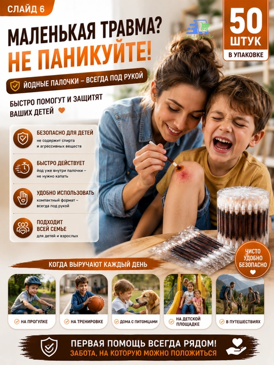 Yodli va spirtli paxtali tayoqchalar, 50 dona, individual qadoq, 3 xil variant