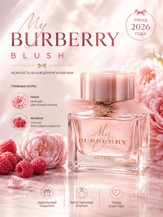 Женская парфюмерная вода My Burberry Blush, 100 мл – цветочно-фруктовый аромат - 