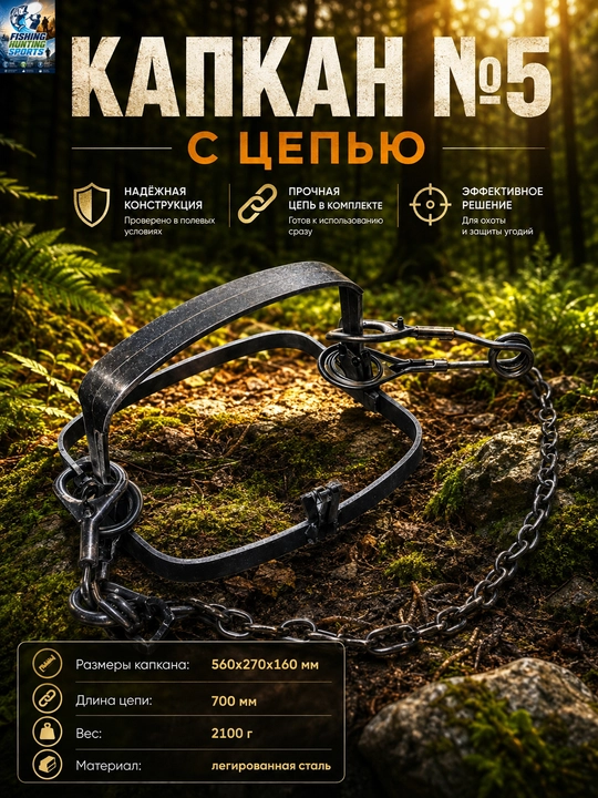 Капкан Tonar с цепью, прочный охотничий капкан, 1 шт - 