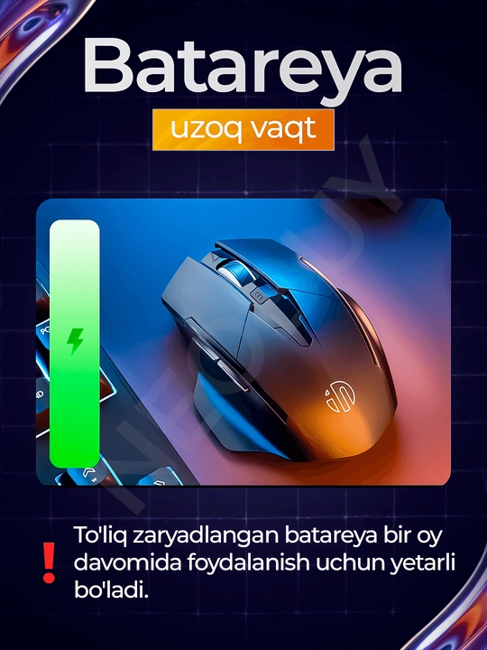 Simsiz INPHIC A1 sichqoncha, batareyali Bluetooth o‘yin sichqonchasi, 1600 DPI