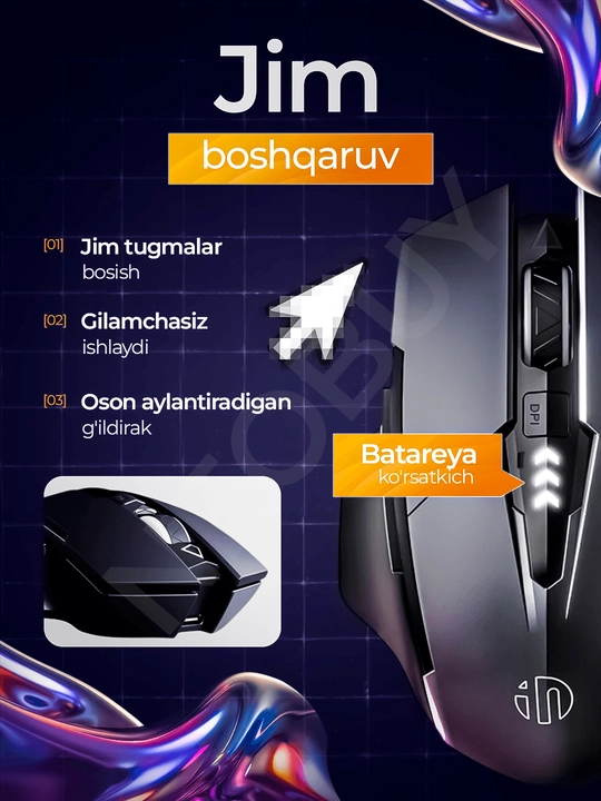 Simsiz INPHIC A1 sichqoncha, batareyali Bluetooth o‘yin sichqonchasi, 1600 DPI