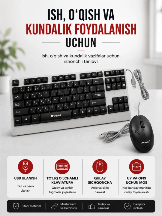 Sichqoncha va klaviatura to‘plami simli,yoritgichli/Klassik ofis va o'yin uchun