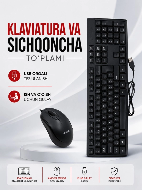 Проводная клавиатура и мышь с RGB-подсветкой – идеальный комплект для офиса, дома и игр - 