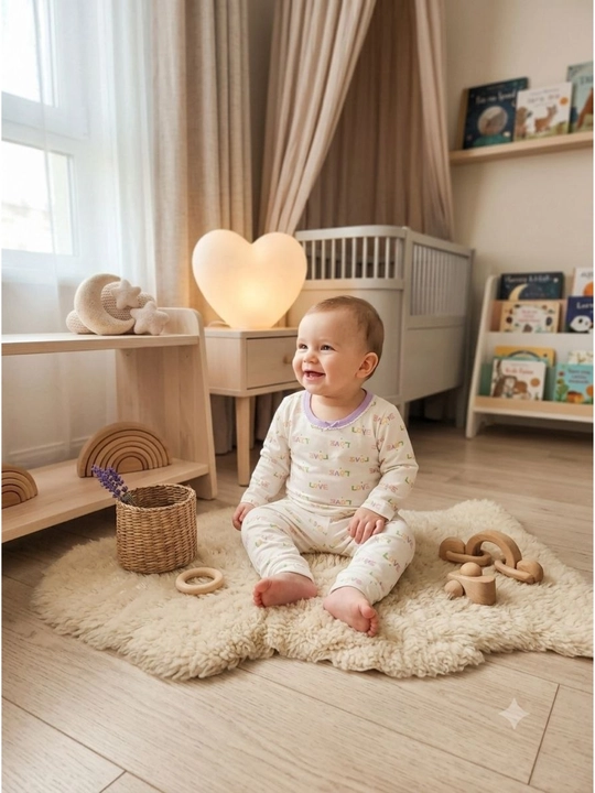 Qizchalar uchun paxtali pijama to'plami Love naqshli uzun yengli 2 qism - 