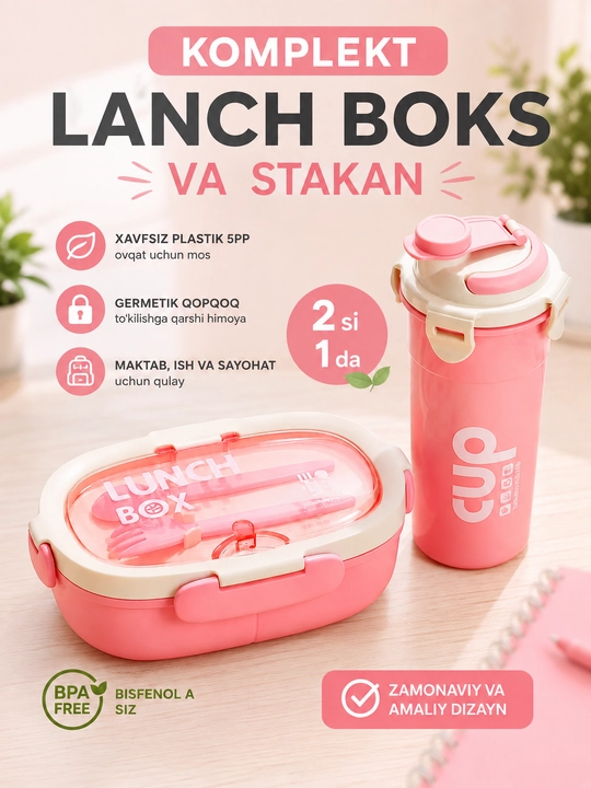To'plam bento lanch box + stakan