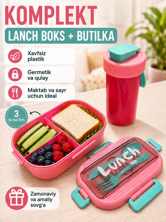 To'plam bento lanch box + stakan