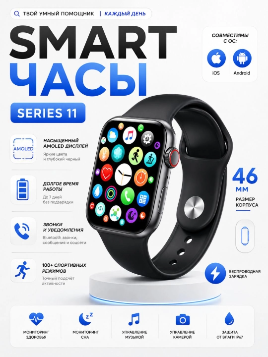 Смарт-часы 7 MILLIARD Series 7 с Bluetooth-звонками, NFC, мониторингом здоровья - 