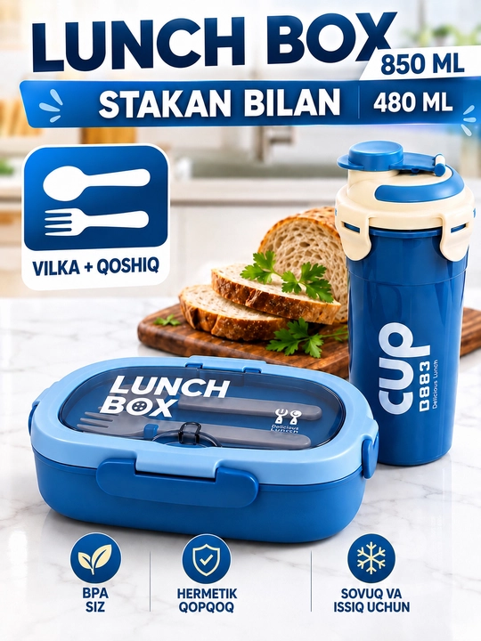 To'plam bento lanch box + stakan