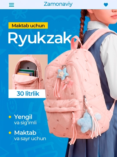 Maktab sumkalar qizlar uchun, katta sig'imli ryukzak qizlar uchun - 