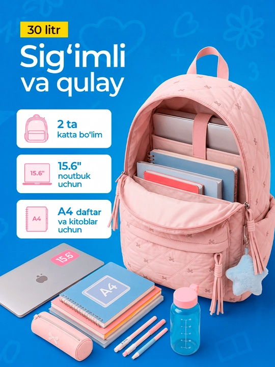 Maktab sumkalar qizlar uchun, katta sig'imli ryukzak qizlar uchun