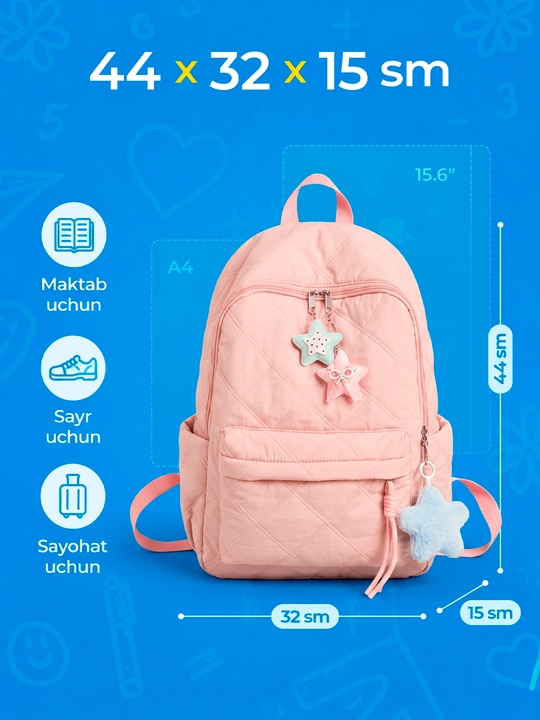 Maktab sumkalar qizlar uchun, katta sig'imli ryukzak qizlar uchun