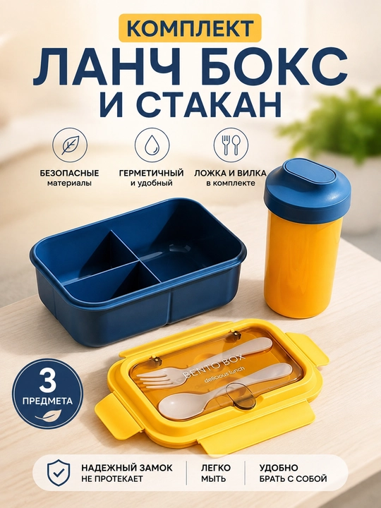 To'plam bento lanch box + stakan