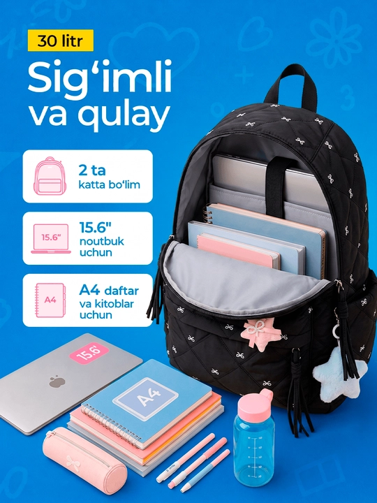 Maktab sumkalar qizlar uchun, katta sig'imli ryukzak qizlar uchun