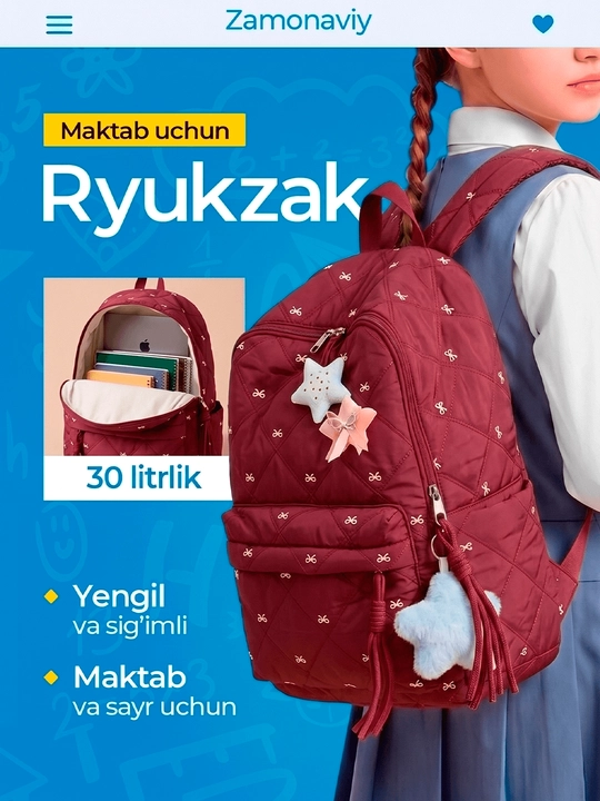 Maktab sumkalar qizlar uchun, katta sig'imli ryukzak qizlar uchun - 
