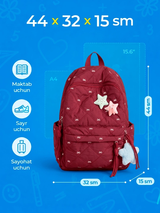 Maktab sumkalar qizlar uchun, katta sig'imli ryukzak qizlar uchun