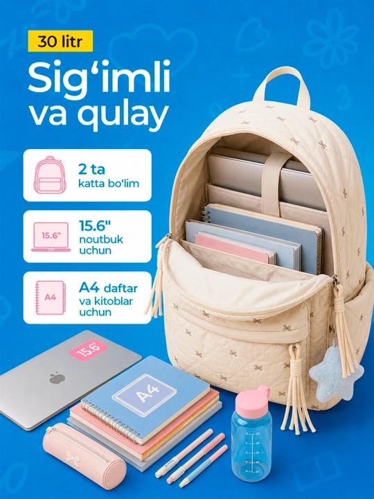 Maktab sumkalar qizlar uchun, katta sig'imli ryugzak qizlar uchun