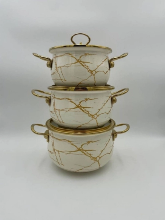 Gulli emallangan qozonlar to‘plami, qopqoqli kastryulkalar