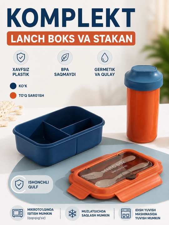 To'plam bento lanch box + stakan