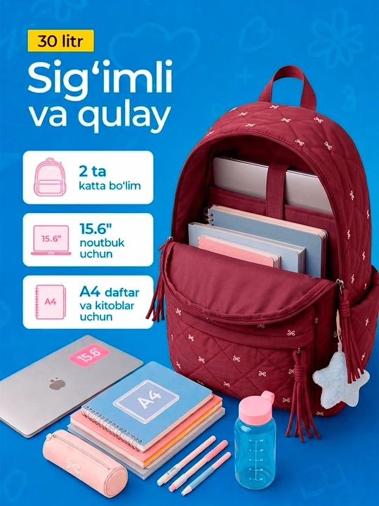 Maktab sumkalar qizlar uchun, katta sig'imli ryugzak qizlar uchun