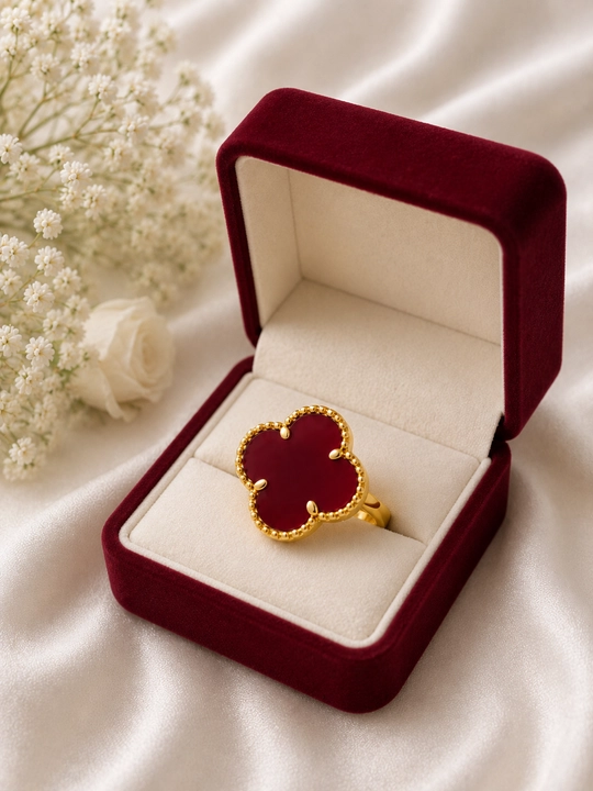 Женское кольцо Van Cleef, клевер, цветок, золотой цвет, чёрный и белый