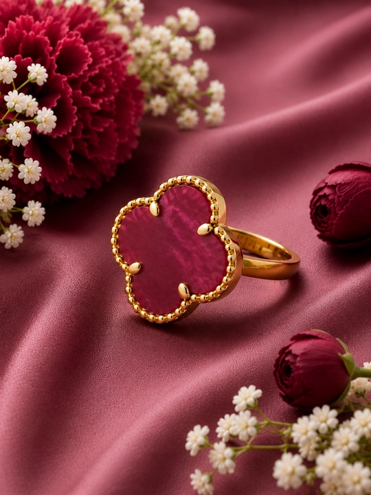 Женское кольцо Van Cleef, клевер, цветок, золотой цвет, чёрный и белый
