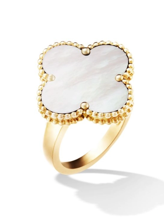 Женское кольцо Van Cleef, клевер, цветок, золотой цвет, чёрный и белый