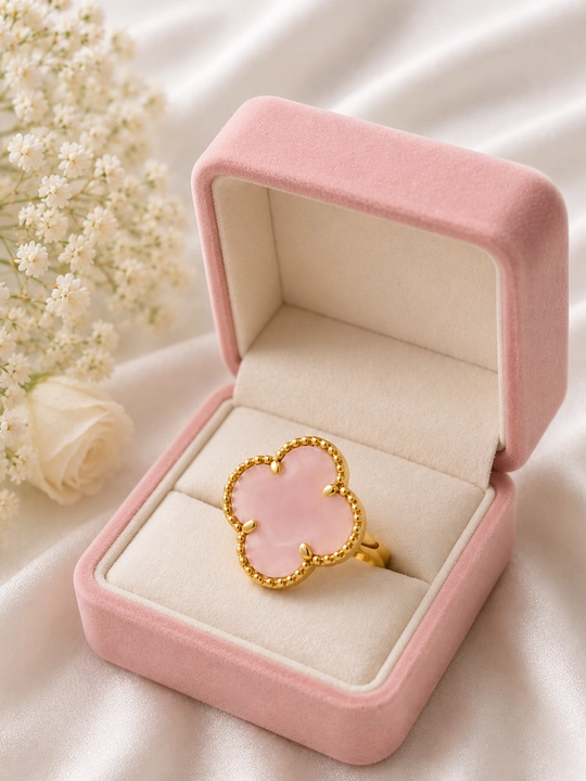 Женское кольцо Van Cleef, клевер, цветок, золотой цвет, чёрный и белый