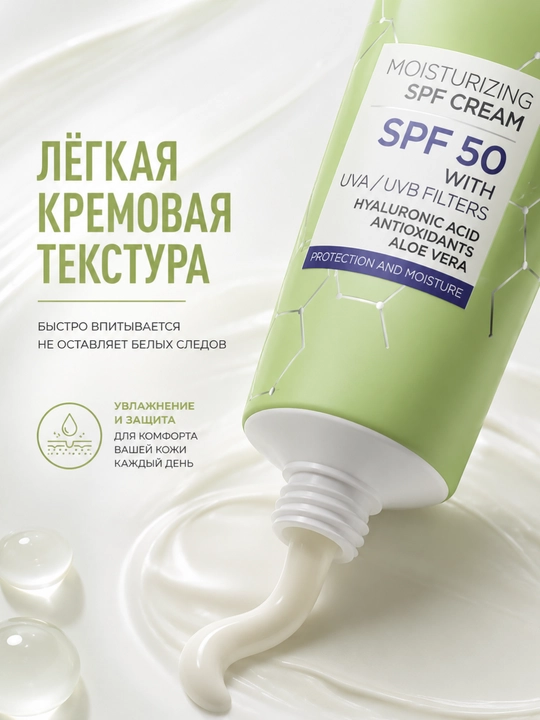Quyoshdan himoyalovchi SPF50 faktorli namlantiruvchi krem, 30 ml