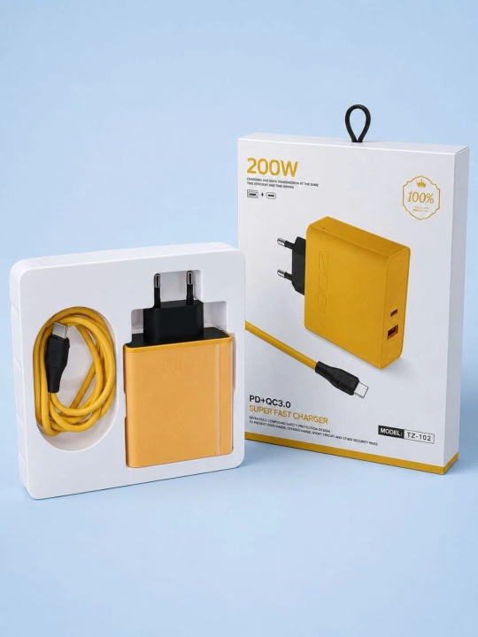 Адаптер питания 200W USB Type-C, быстрая зарядка PD QC3.0, 2 порта, с кабелем
