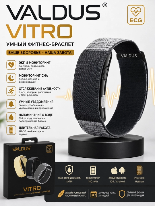 VALDUS VITRO ECG,ЭКГ, контроль уровня стресса и более 100 спортивных режимов - 