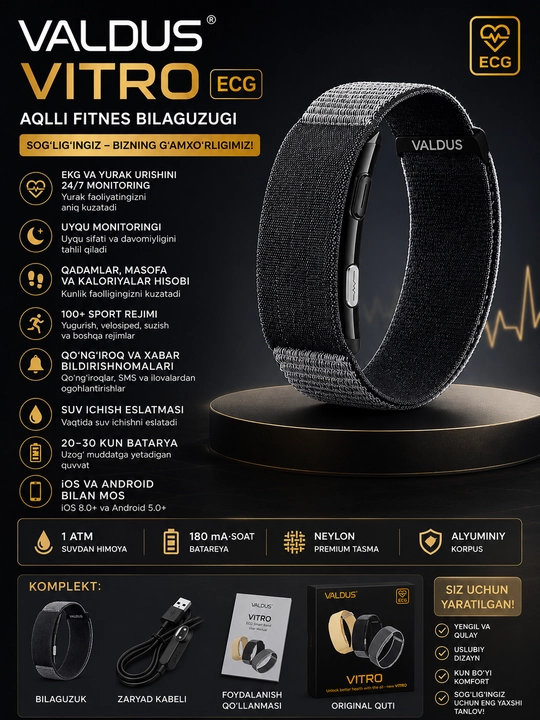 VALDUS VITRO EKG, stressni monitoring qilish va 100 dan ortiq sport rejimlari