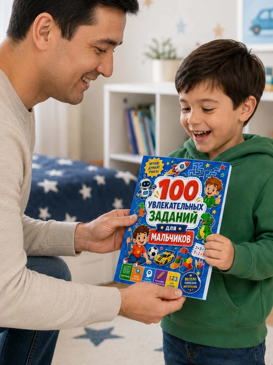 Развивающая раскраска для мальчиков «100 увлекательных заданий», логика, лабиринты и счёт