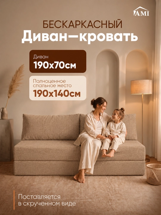 Divan-karavot, yig‘ma, karkassiz, 140 x 190 - 